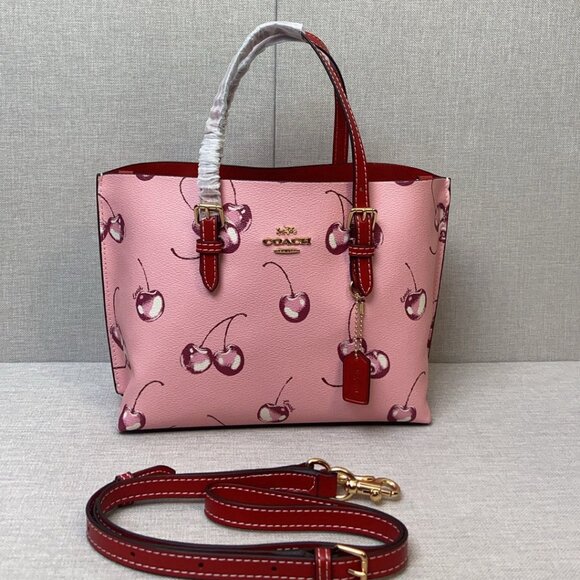 COACH Mollie Tote 25 2way Shoulder Bag Canvas Leather Cherry Pink CR293 - Picture 1 of 9